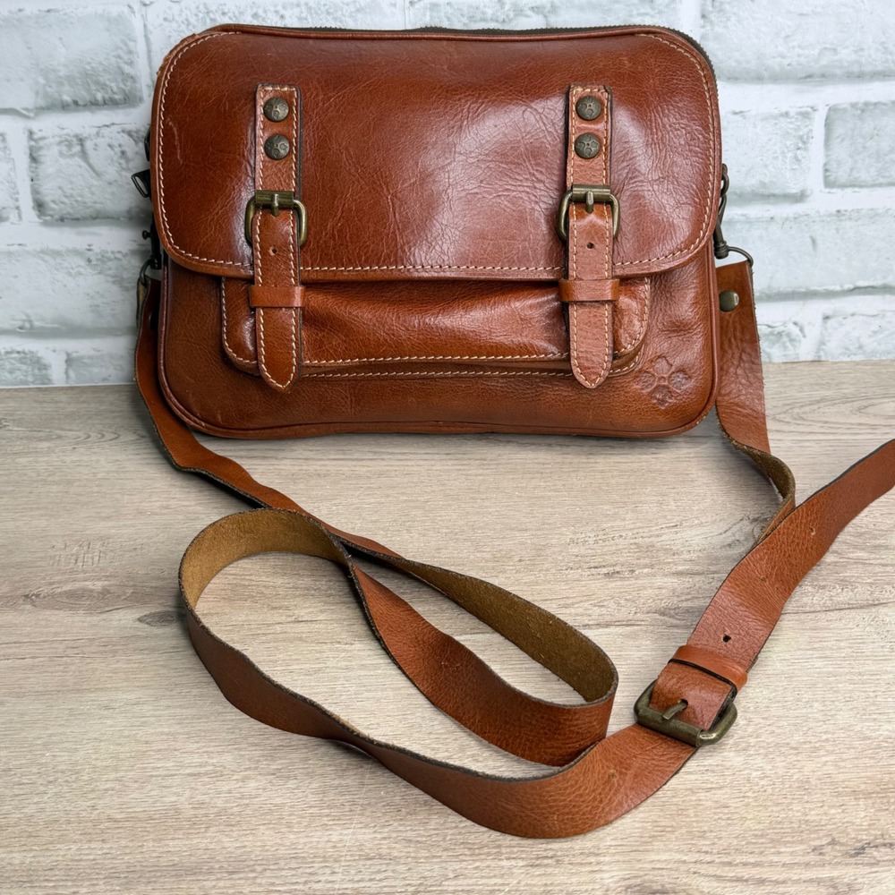Patricia Nash Leon EW Flap Tan Crossbody Bag Leather 12"